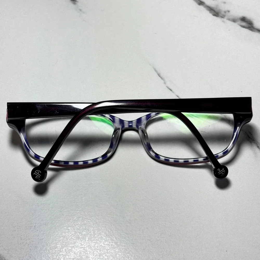 Jonathan Adler Burgundy Rectangular Eyeglass Frames Blue White Stripe 53-17-135